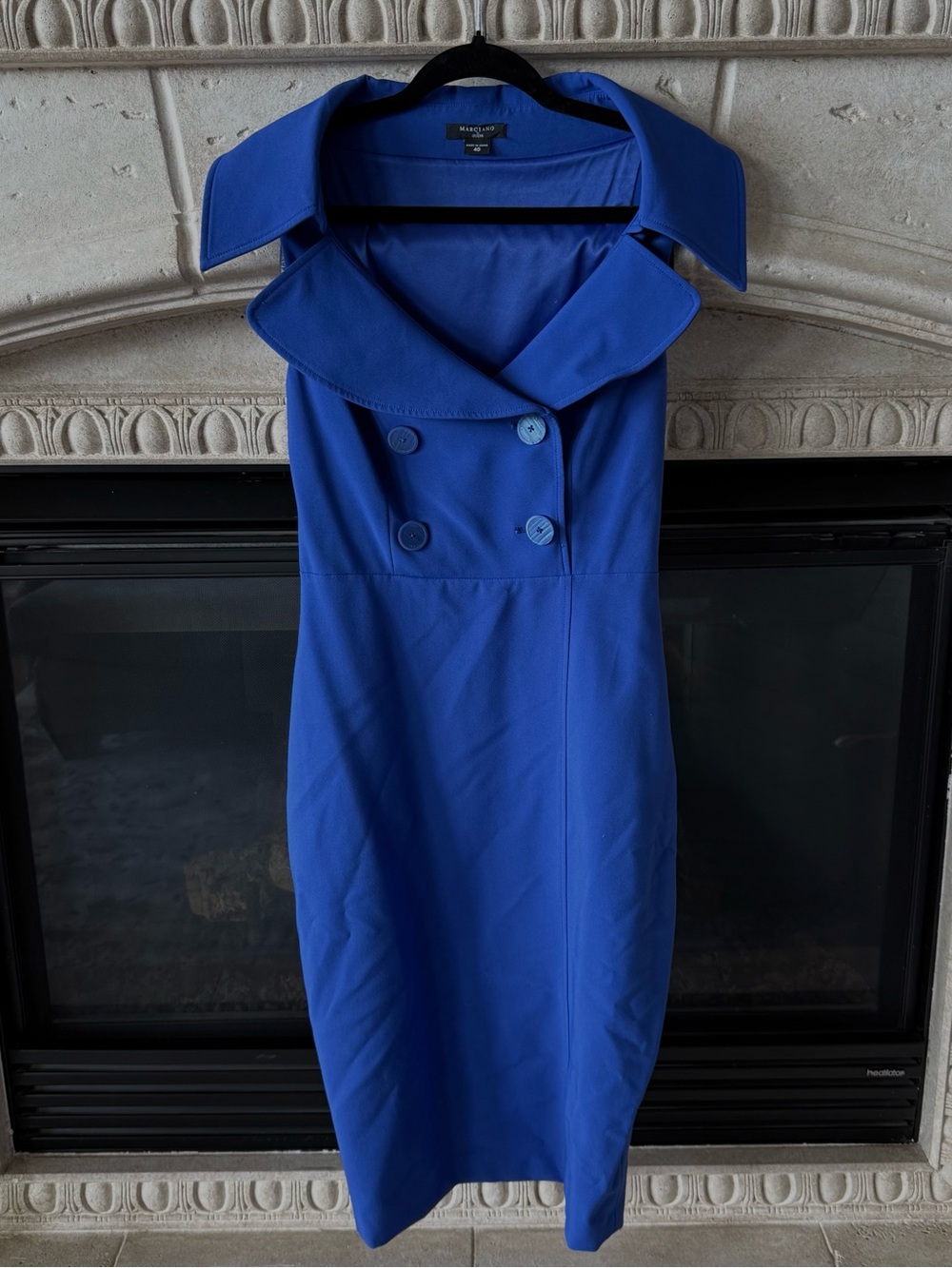 Marciano Cobalt Blue Sleeveless Midi Dress with Wide Fold Collar